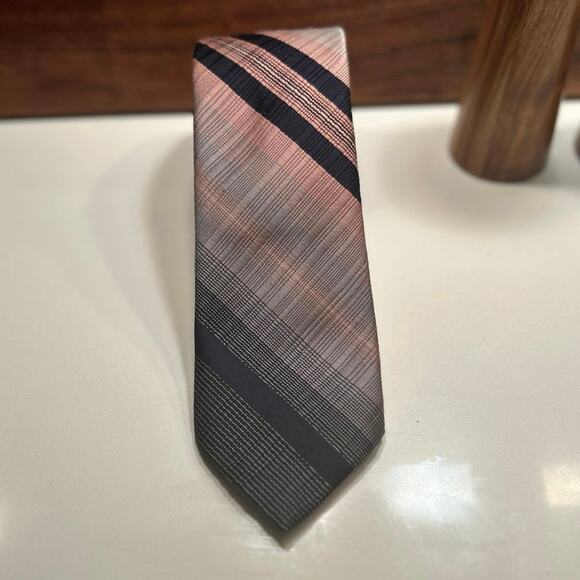Vintage Oleg Cassini Burma Men's Neck Tie Pink Grey Blue 70s diagonal thin 3" - Picture 5 of 6